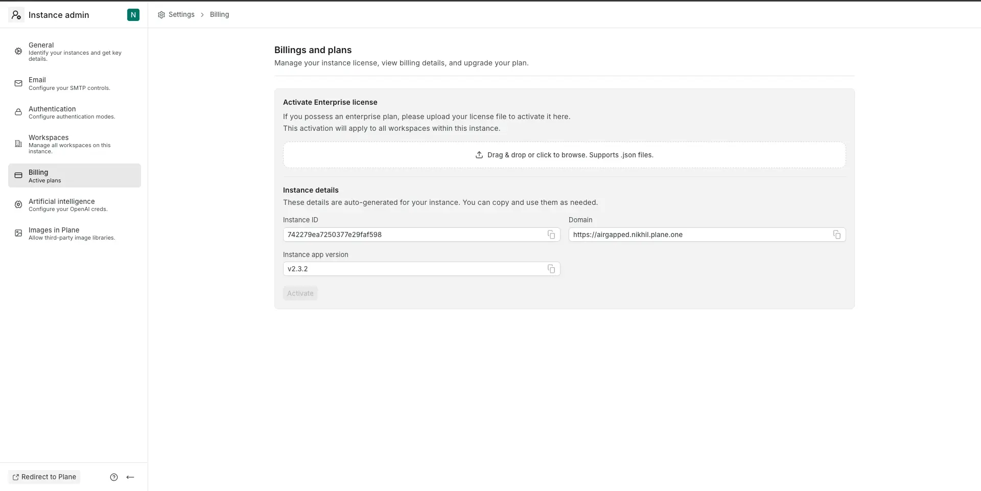 Upload license file